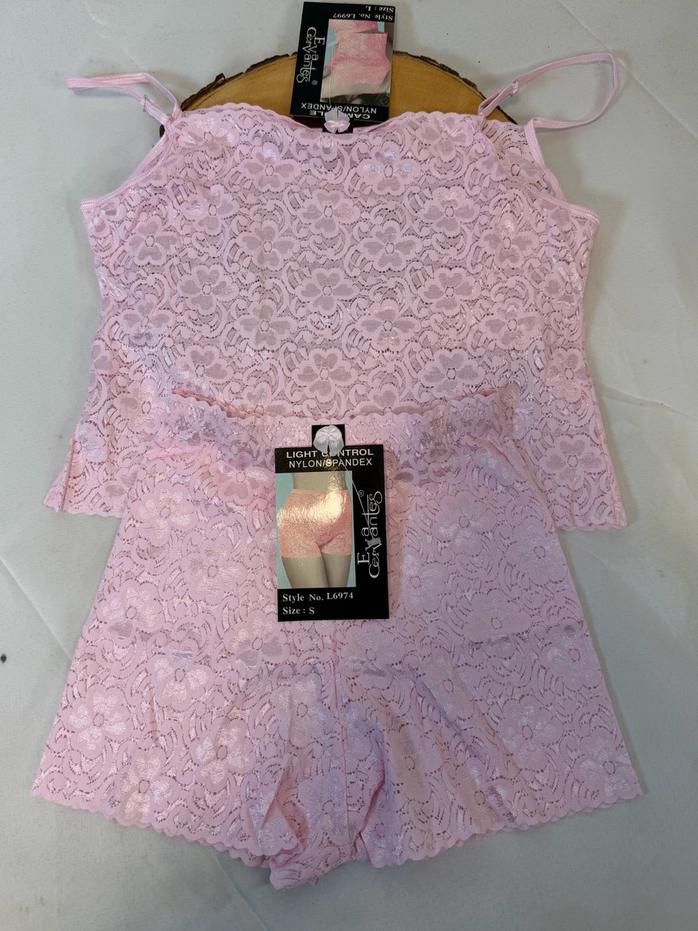Eva Cervantes Sheer Floral Stretch Pink Lace Cami & Shorts Set Size Small